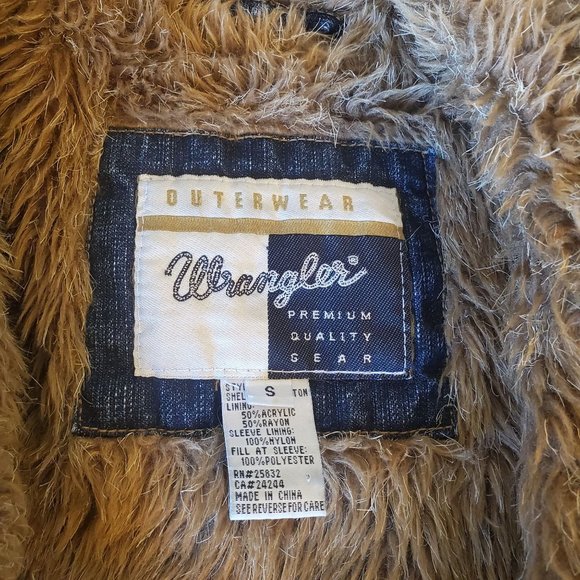Wrangler S Blue Jean Denim Trucker Jacket Shearling Lined Fall Monster Fur - Picture 3 of 4